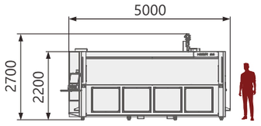 M4-3000 4-осевой обрабатывающий центр — Вид спереди · длина 5000 мм · общая высота 2700 мм (корпус станка 2200 мм)
